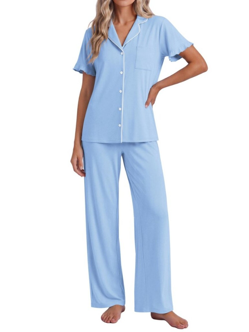 Pajamas for Women Set Button Up Soft Pjs Short Sleeve Lounge Sets